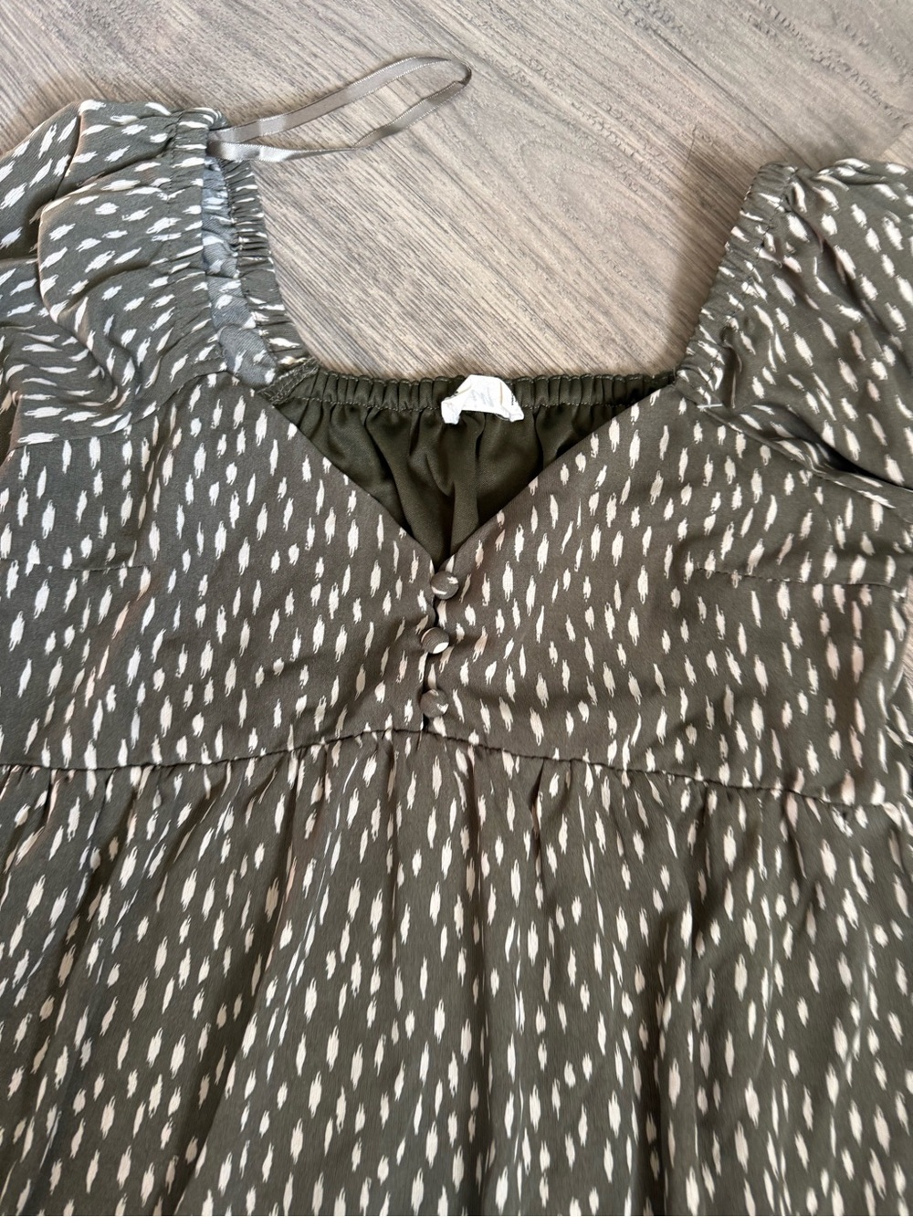 V-Neck Olive Printed Ruffle Mini Dress - Picture 3 of 4